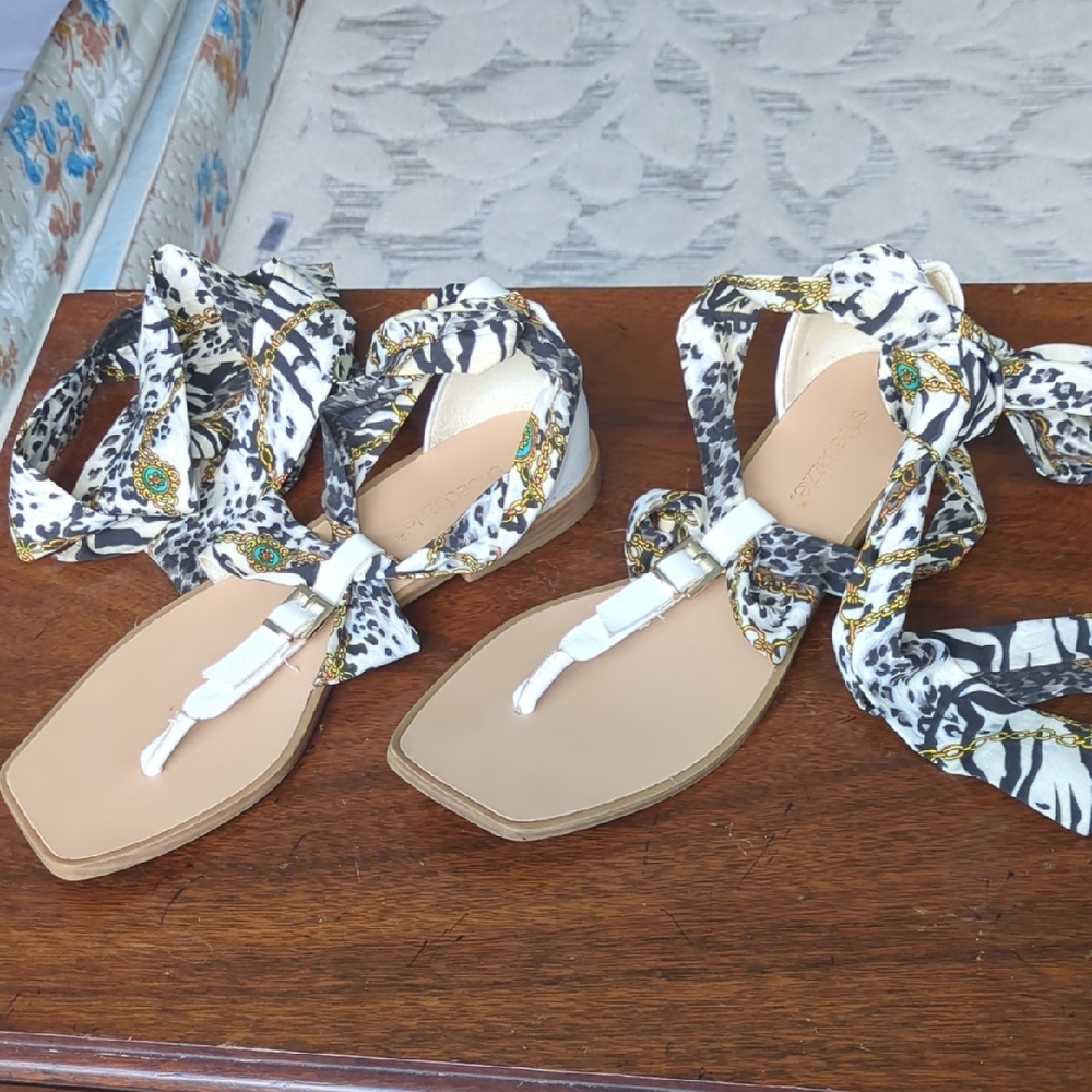Shoe Dazzle Black and White Sandals with Crystal Embellishments